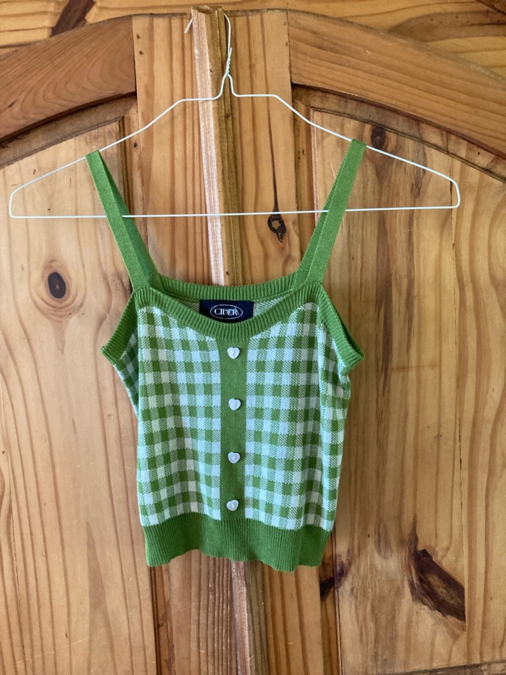 Girls Cider green white plaid sleeveless sweater size S